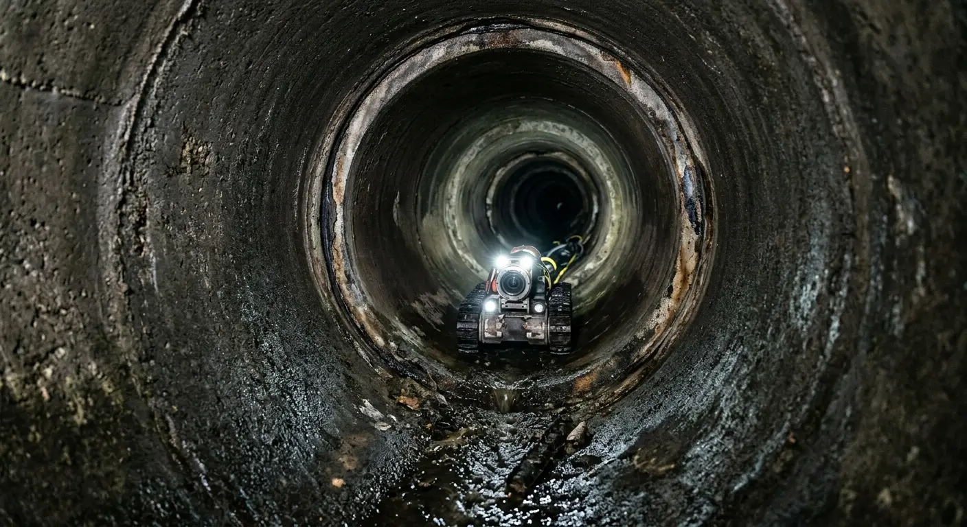 Robotic sewer camera inspecting pipe interior for Sewer Line Cleaning in Kearney